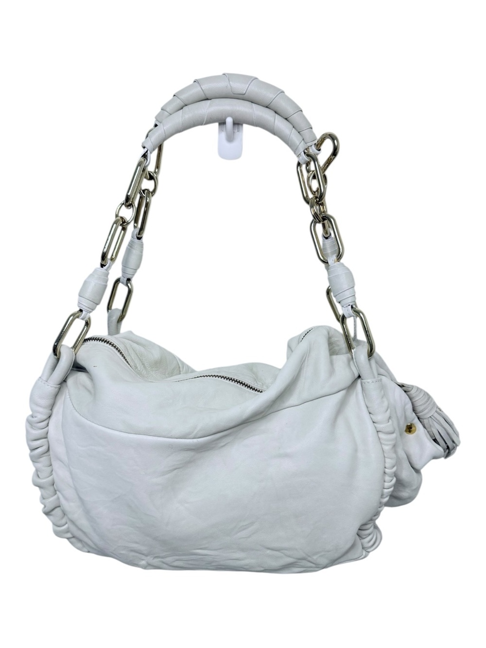 Mania Italy Soft White Leather Slouchy Hobo Barrel Shoulder Bag